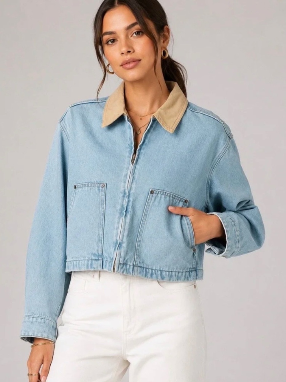 Cropped Denim Chore Jacket